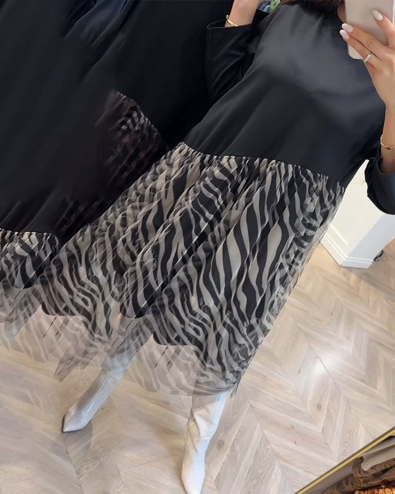 Kjole Rundhals Patchwork Mesh Print