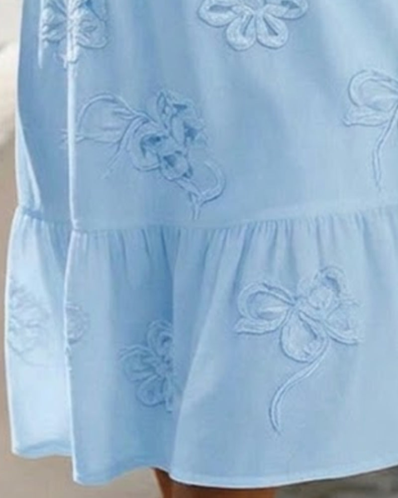 Kjole Puff Kort Erme Blomstret