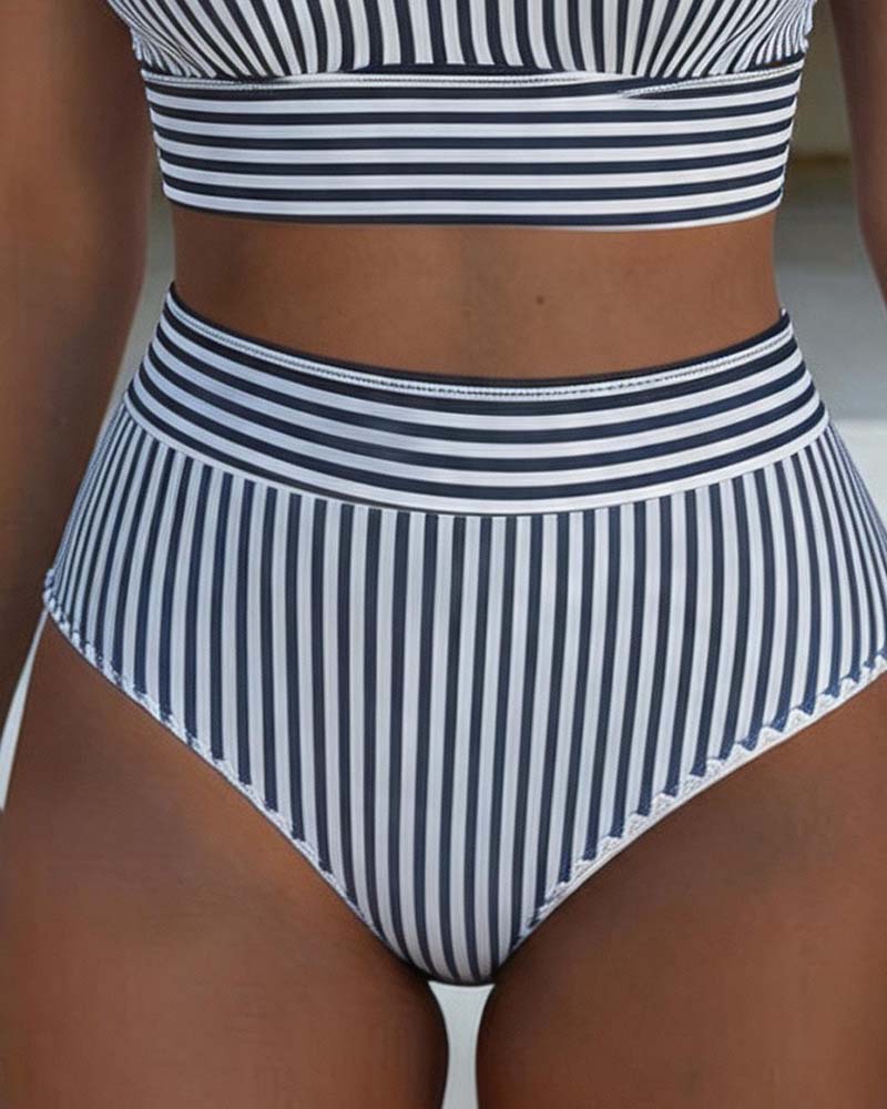 Bikini Vertikal Stripe Høy Midje Sporty