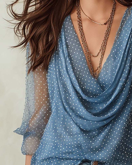 Bluse Slouchy Mock Hals Prikket Mesh