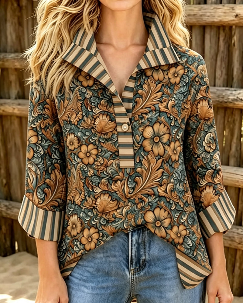 Bluse Slag Casual Blomstret Knapp