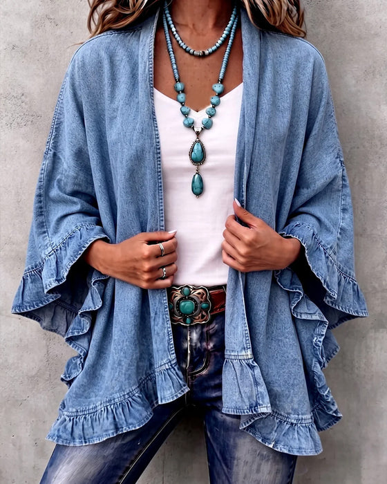 Frakk Denim Ruffle Løs