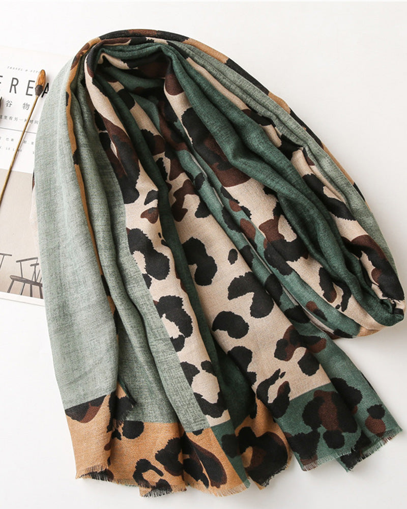 Dame Skjerf Leopard Lappeteppe Trykk Frynser Sjal