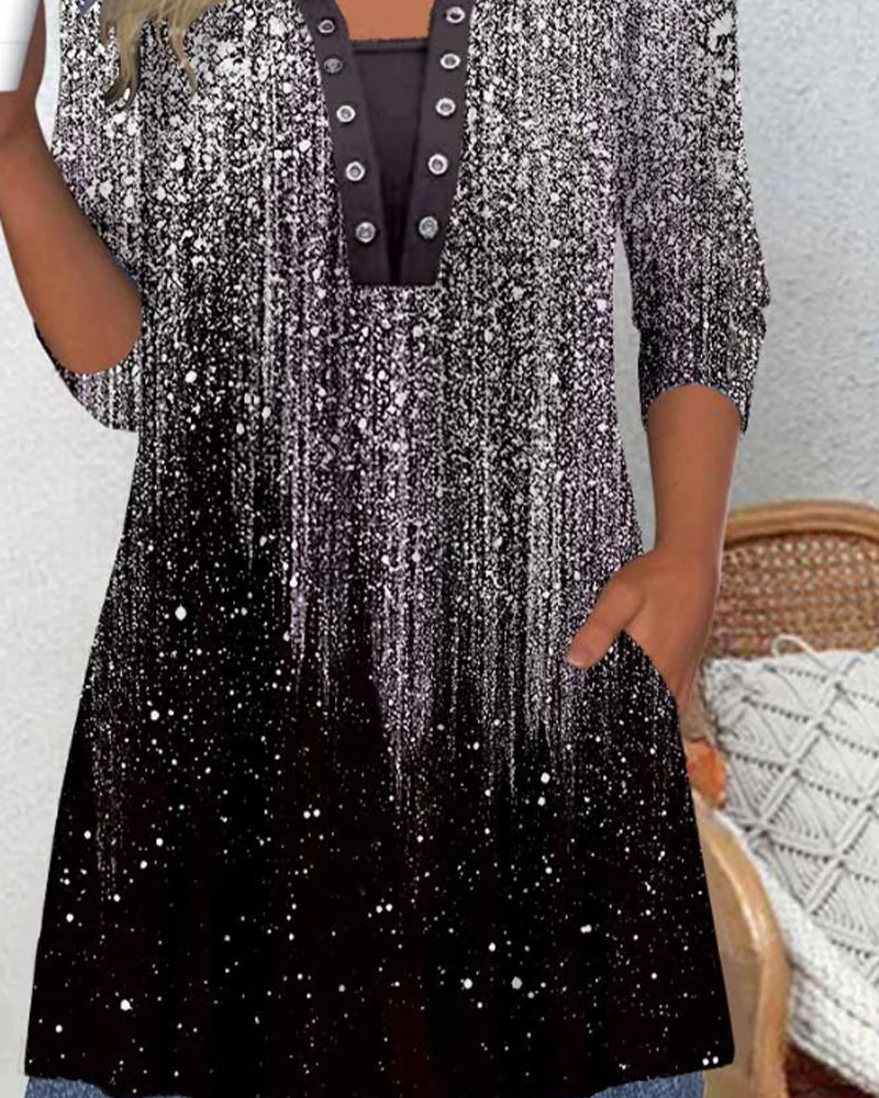 Langermet Bluse Med Krage Og Trykk