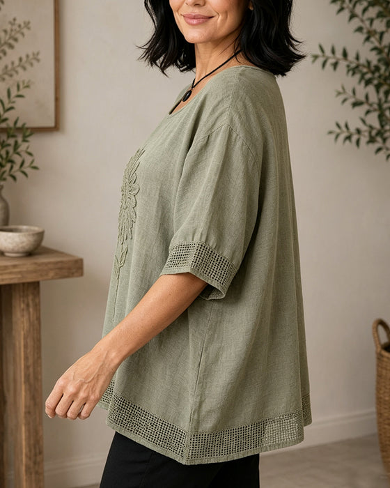 Bluse Solsikke Brodert Løs