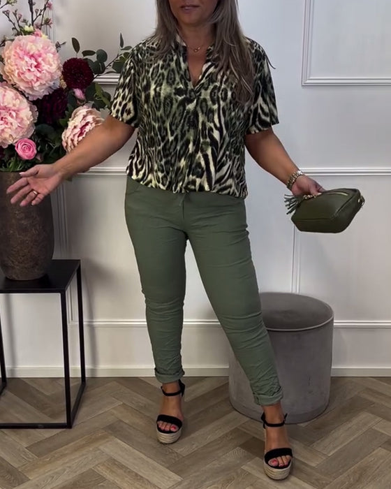 Bluse Trendy Leopardmønster Kortermet