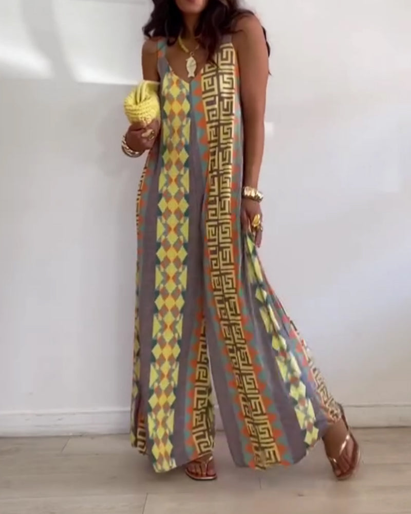 Jumpsuit Geometrisk Trykk Spagettistrap Bred Ben
