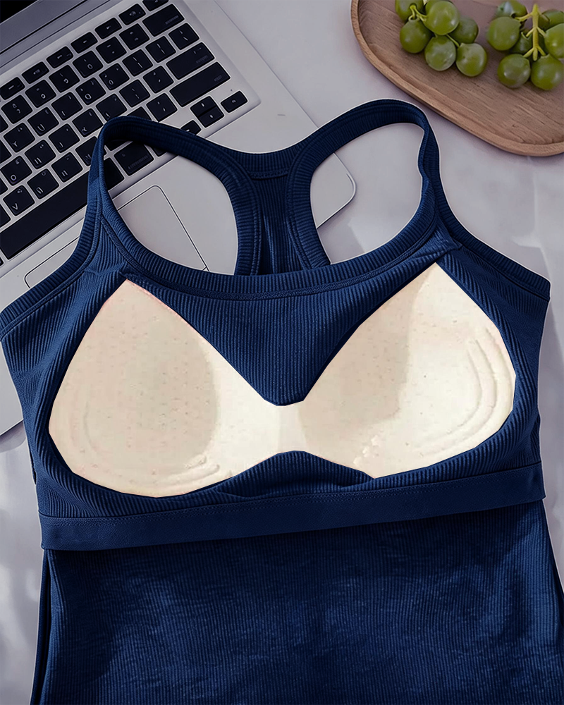 Tanktopp Innebygd Bh Ribbet Ensfarget
