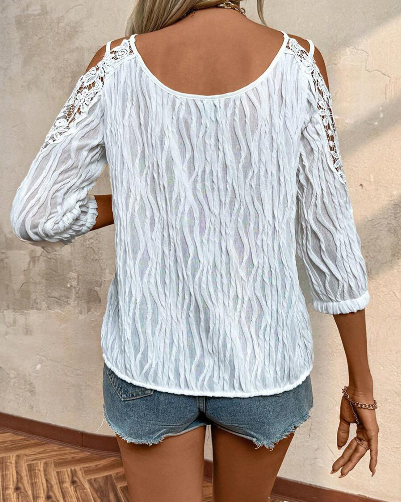 Bluse Blonde Off-Skulder Rynket Teksturert