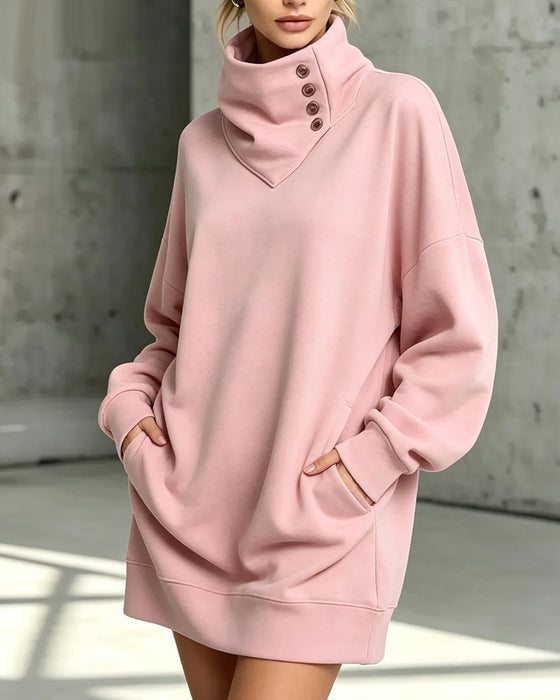 Kjole Turtleneck Diagonal Knapp Loose Fit