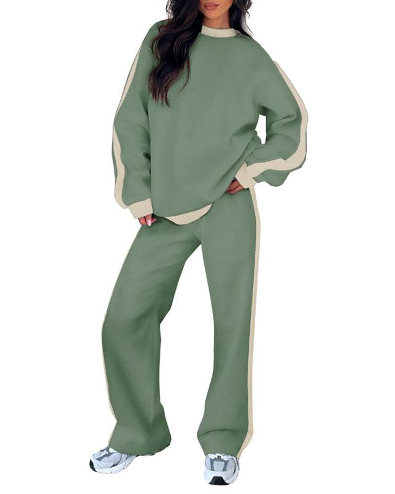 Sett Side Fargeblokk Rund Hals Sweatshirt