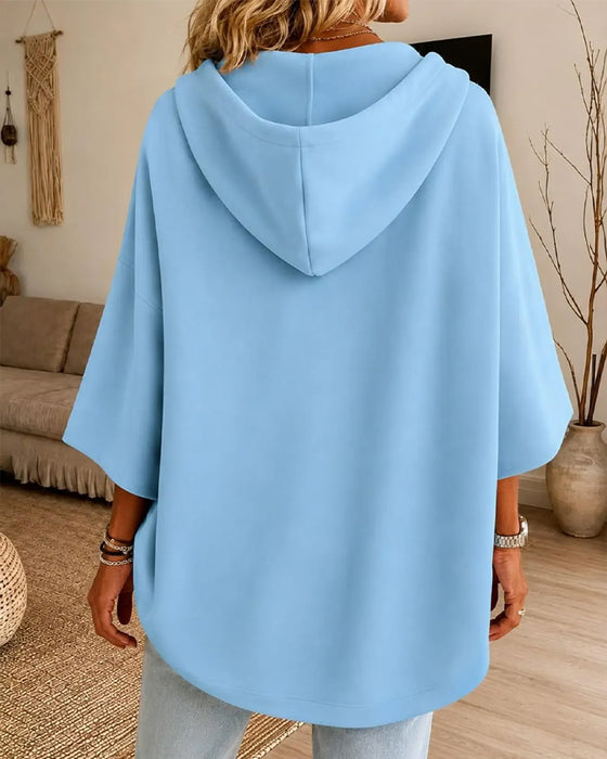 Sweatshirt Med Snøring Og Trekvartlange Ermer Og Hetter