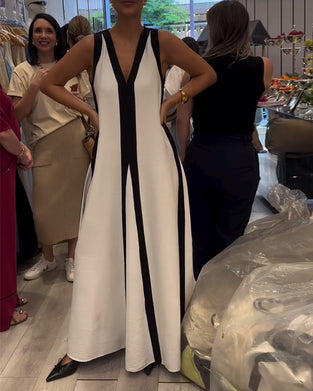 Kjole V-hals Uten Ermer Fargeblokk Løs