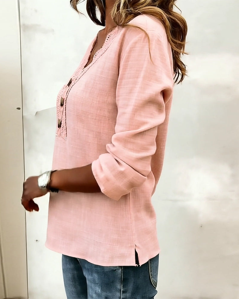 Bluse Knipling Innfelt Knappet V-hals