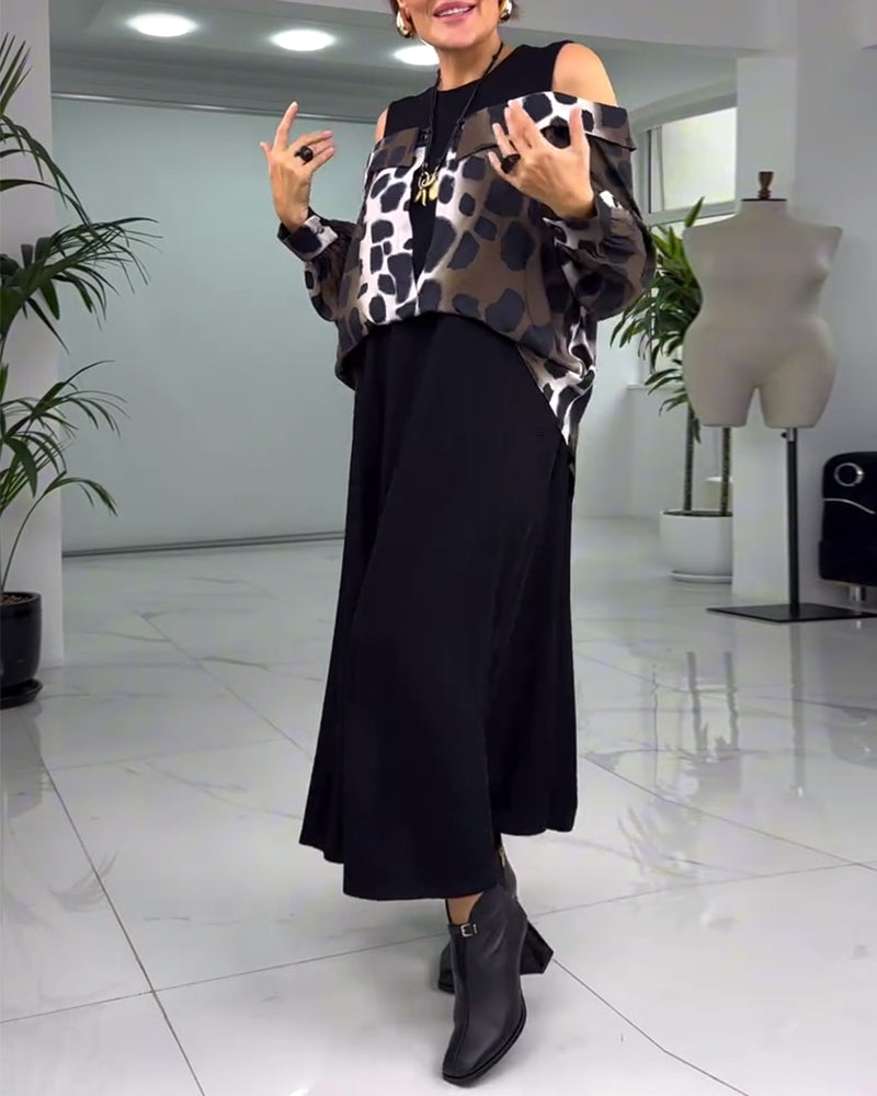 Uformell kjole med leopardmønster utenfor skulderen