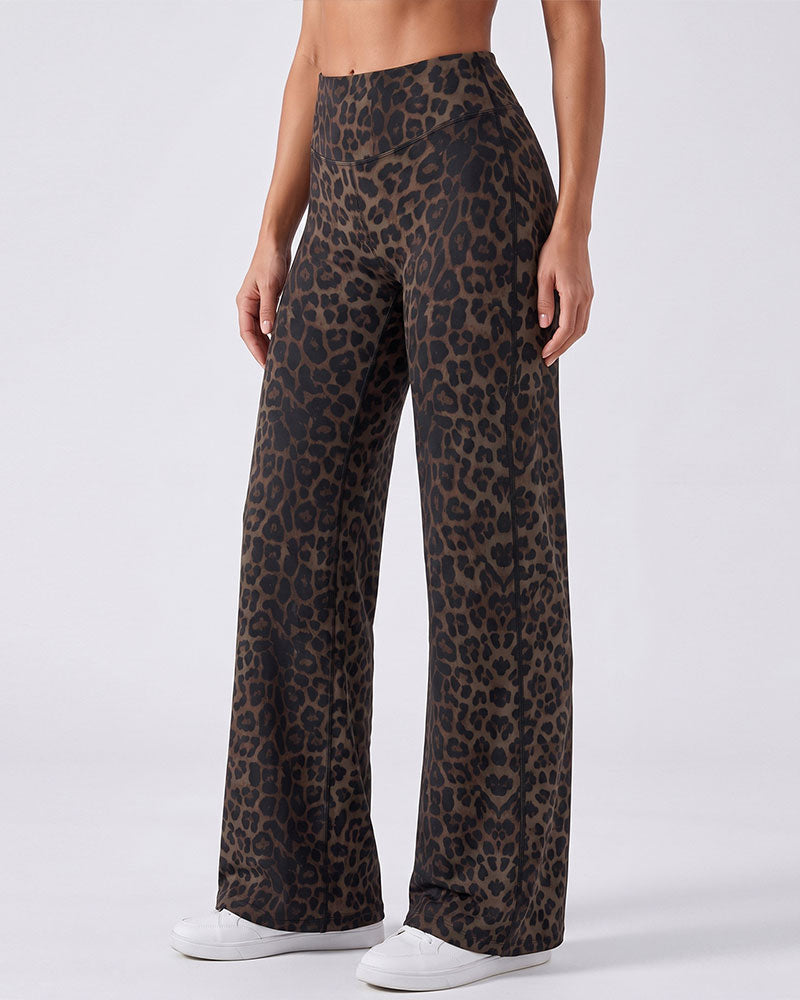 Bukse Dame Leopard Trykk Bred Ben Athletic