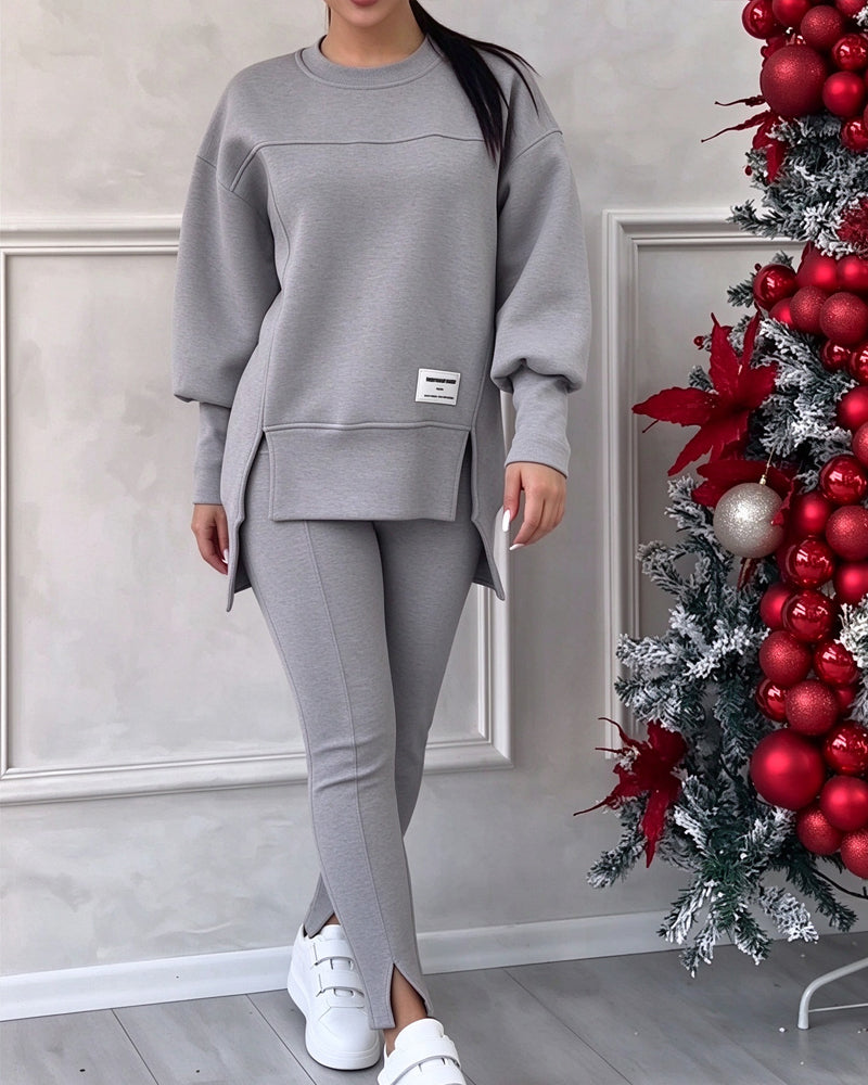 Sett Trykt Sweatshirt Og Joggebukser