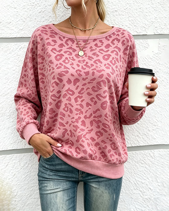 Pullover Sweatshirt Leopard Rundhalset Drop Skulder