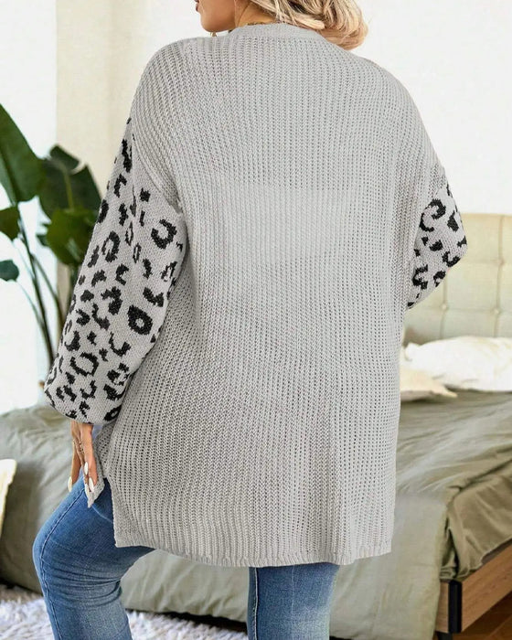 Cardigan Leopardmønster Lang Erme Patchwork