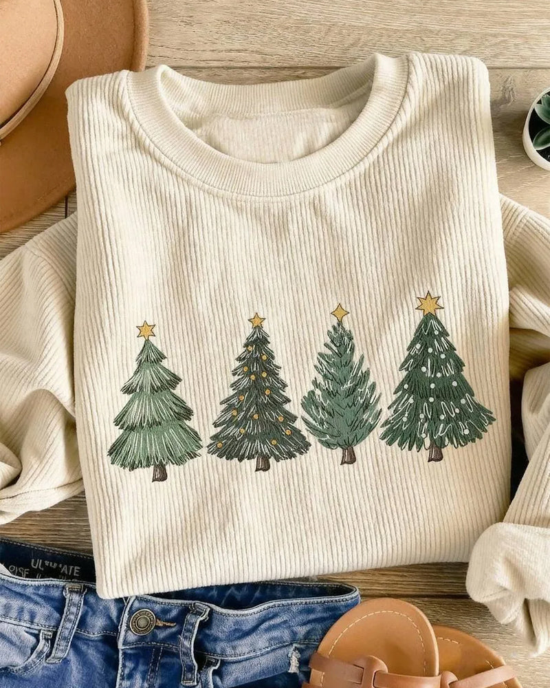 Swearshirt Med Juletretrykk Og Rund Hals