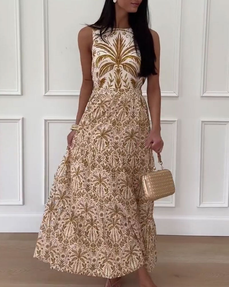 Kjole Retro Trykt Ermløs Lang