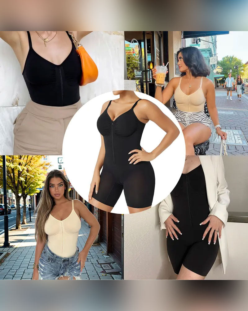 Shapewear for Kvinner Magekontroll Bodysuit Glidelås Komfort Ultra Stretch Stoff