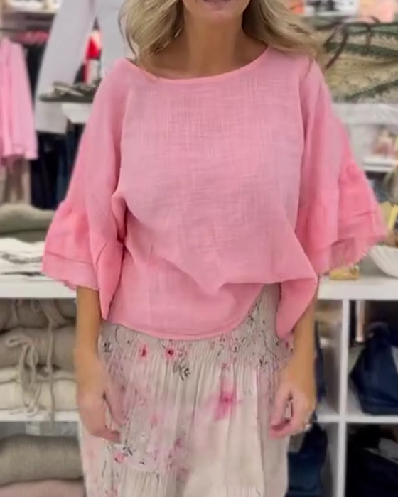 Bluse Loose Fit Rundhalset Rysjeerme