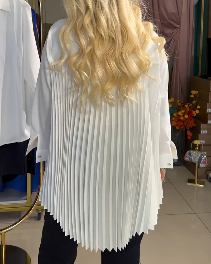 Skjorte Langermet Ensfarget Plissert