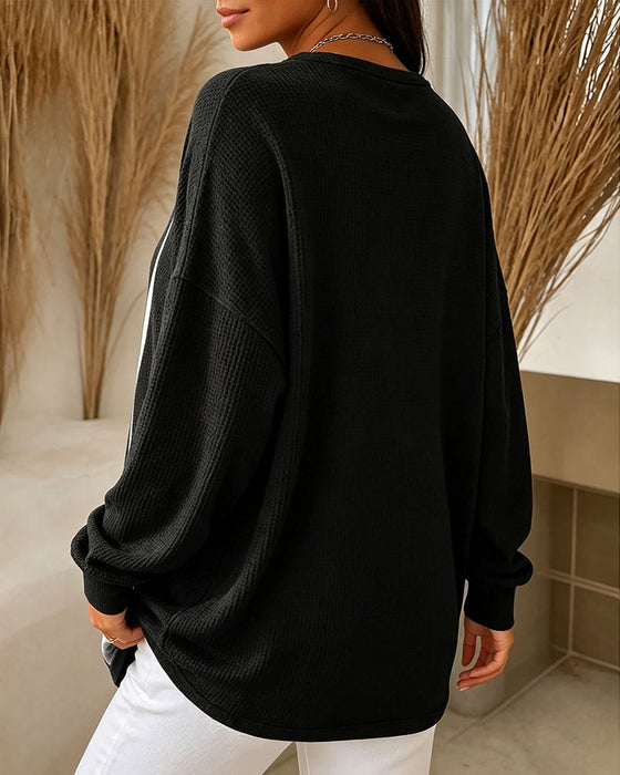 Sweatshirt Vaffel Casual Knapp