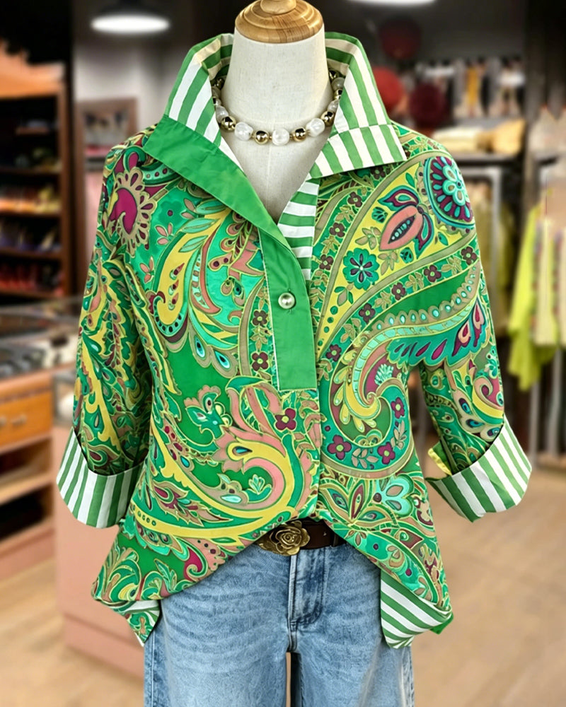 Bluse Patchwork Blomstrende Trykk Casual
