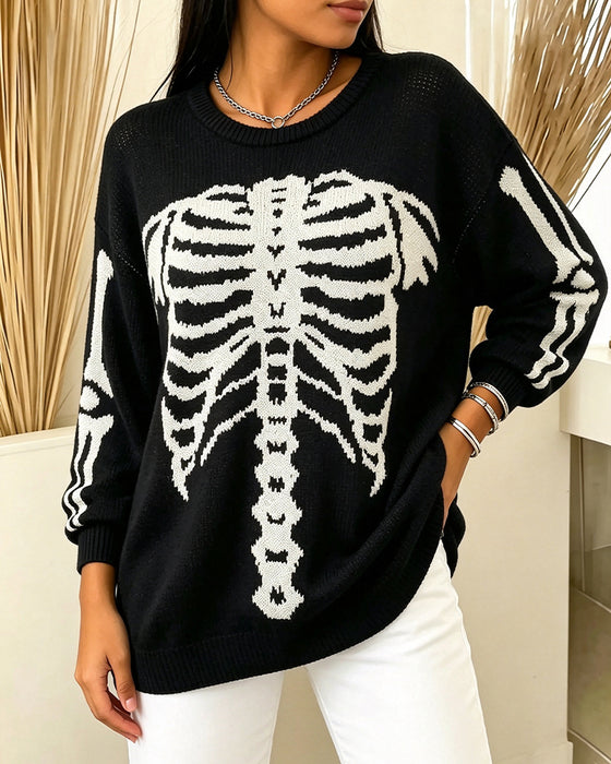 Pullover Rund Hals Lang Erme Trykket
