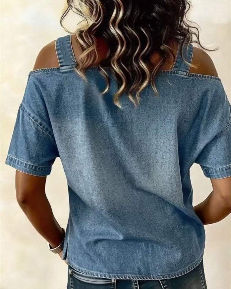 Bluse Off-Shoulder Med Skulderstropp Denim