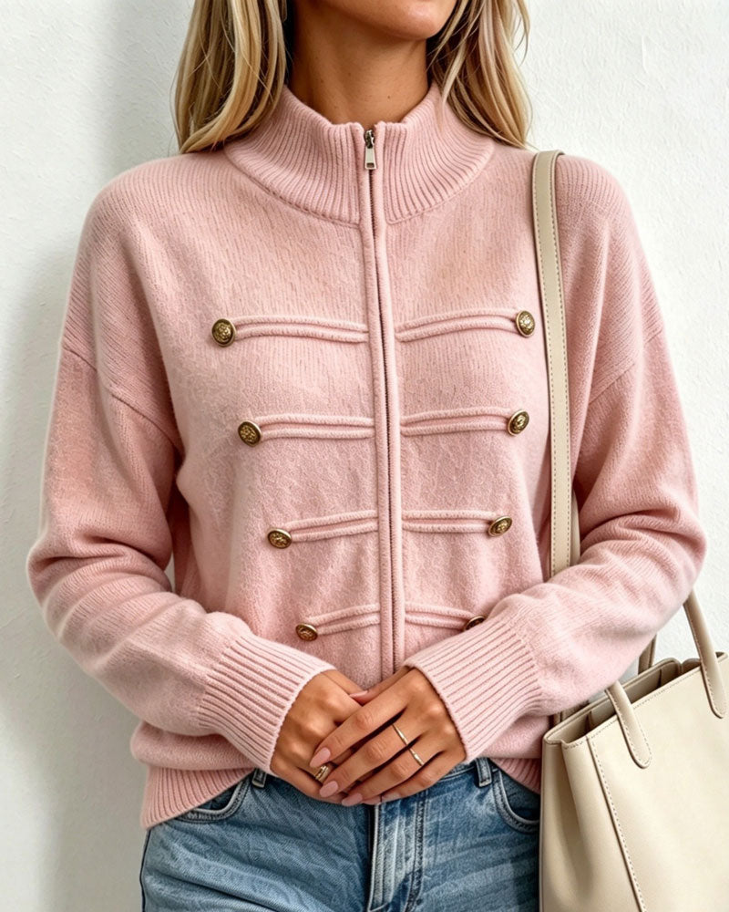 Cardigan Mandarin Krage Mote Glidelås Strikket