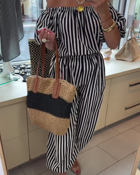 Jumpsuit Avslappet Skulderfri Stripete