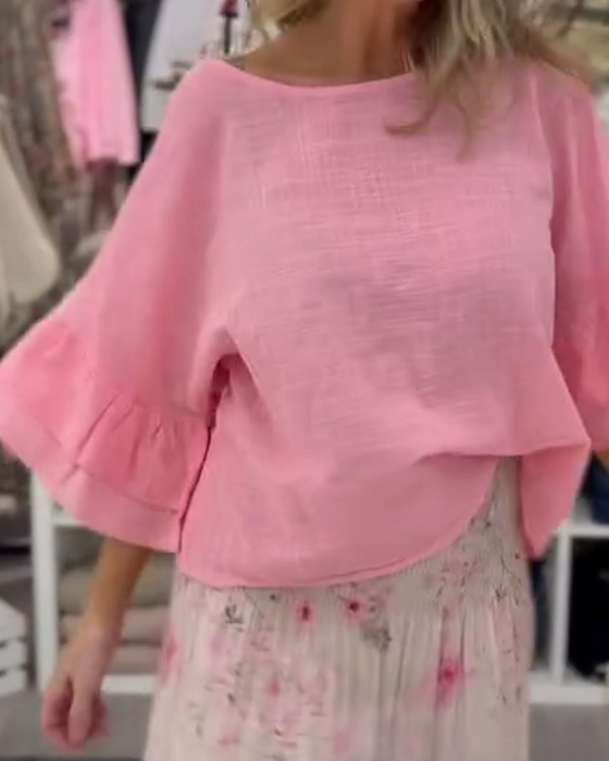 Bluse Loose Fit Rundhalset Rysjeerme