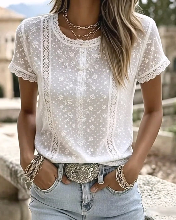 Bluse Blonder Hollow Out Kort Erme