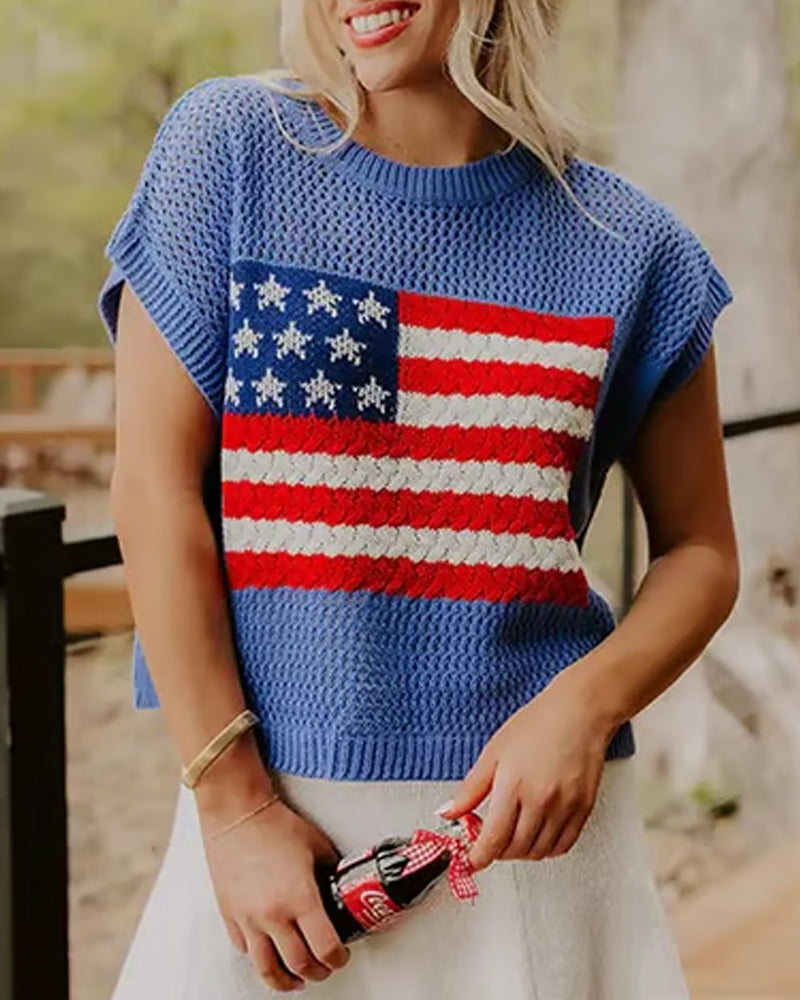 Pullover Flagg Mønster Crewneck