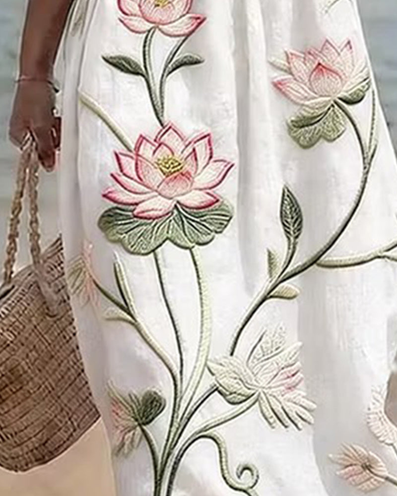 Blomstret Kjole Rundhals