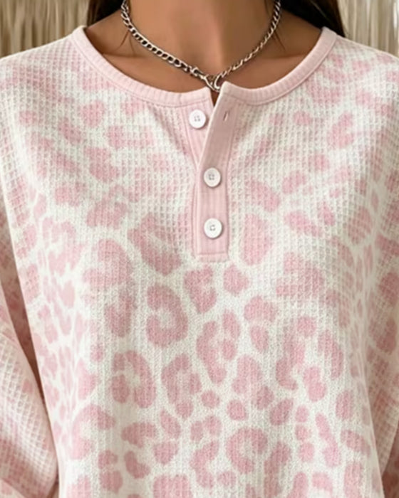 Genser Rund-Hals Knapp-Ned Leopard Avslappet