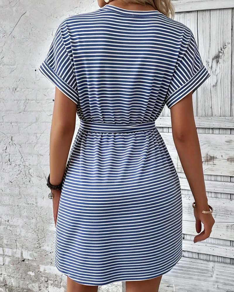 Kjole Rund Hals Stripe Slips Midje