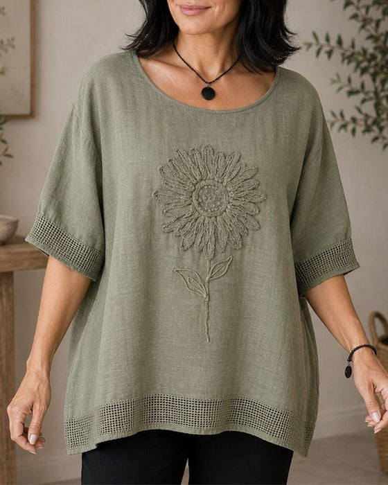Bluse Solsikke Brodert Løs