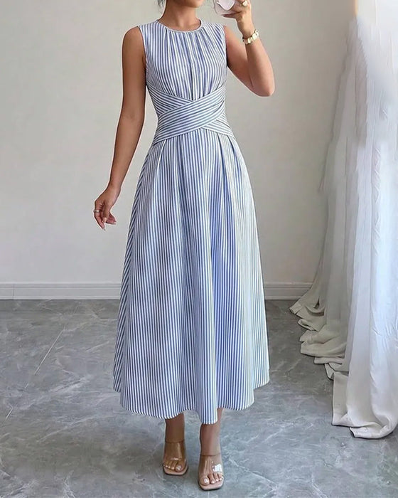 Kjole Stripe Twist Midje Ermeløs Lang