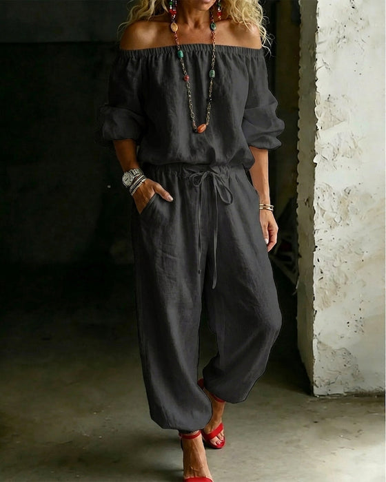 Jumpsuit Off-Shoulder Knyt Midje Innsnørt Midje