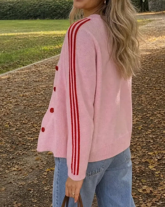 Cardigan Stripet 3/4 Erme Knapp