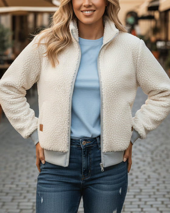 Jacke Stå Krage Fleece Glidelås