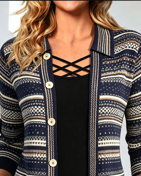 Bluse Bohemisk Stripe Jakkeslag Falsk Lag