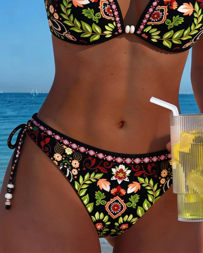 Bikini Etnisk Stil Blomstret Halsringning Todelt