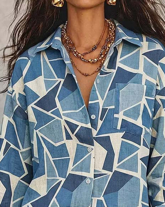 Bluse Geometrisk Trykk Krage Lang Erme
