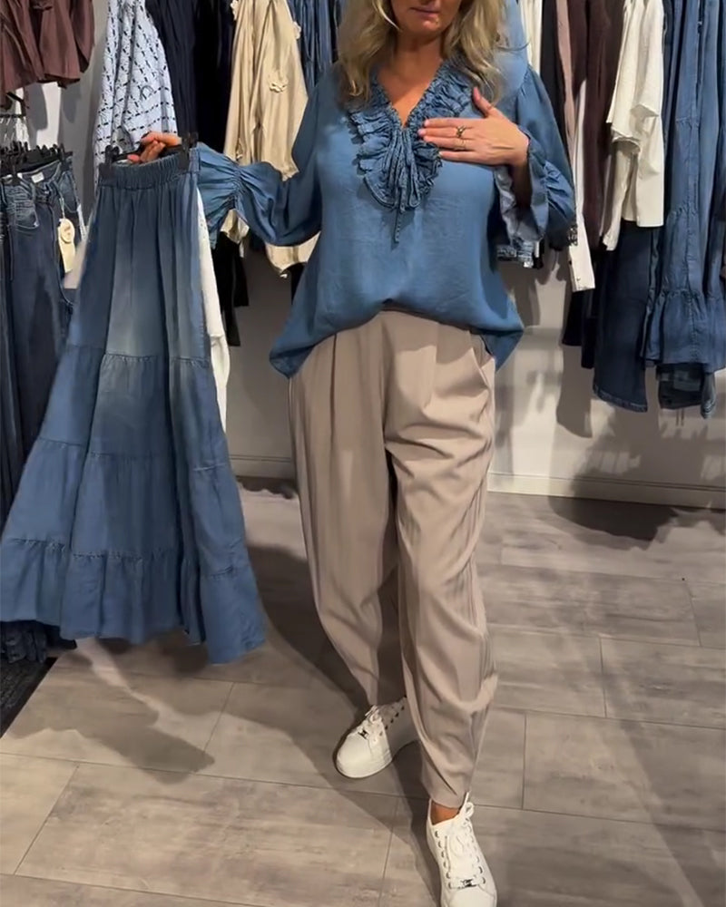 Bluse Rysj Kant Knyte Denim
