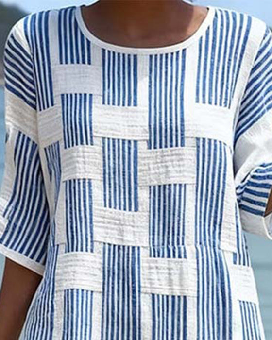 Kjole Geometrisk Stripe Kortsermet Avslappnet